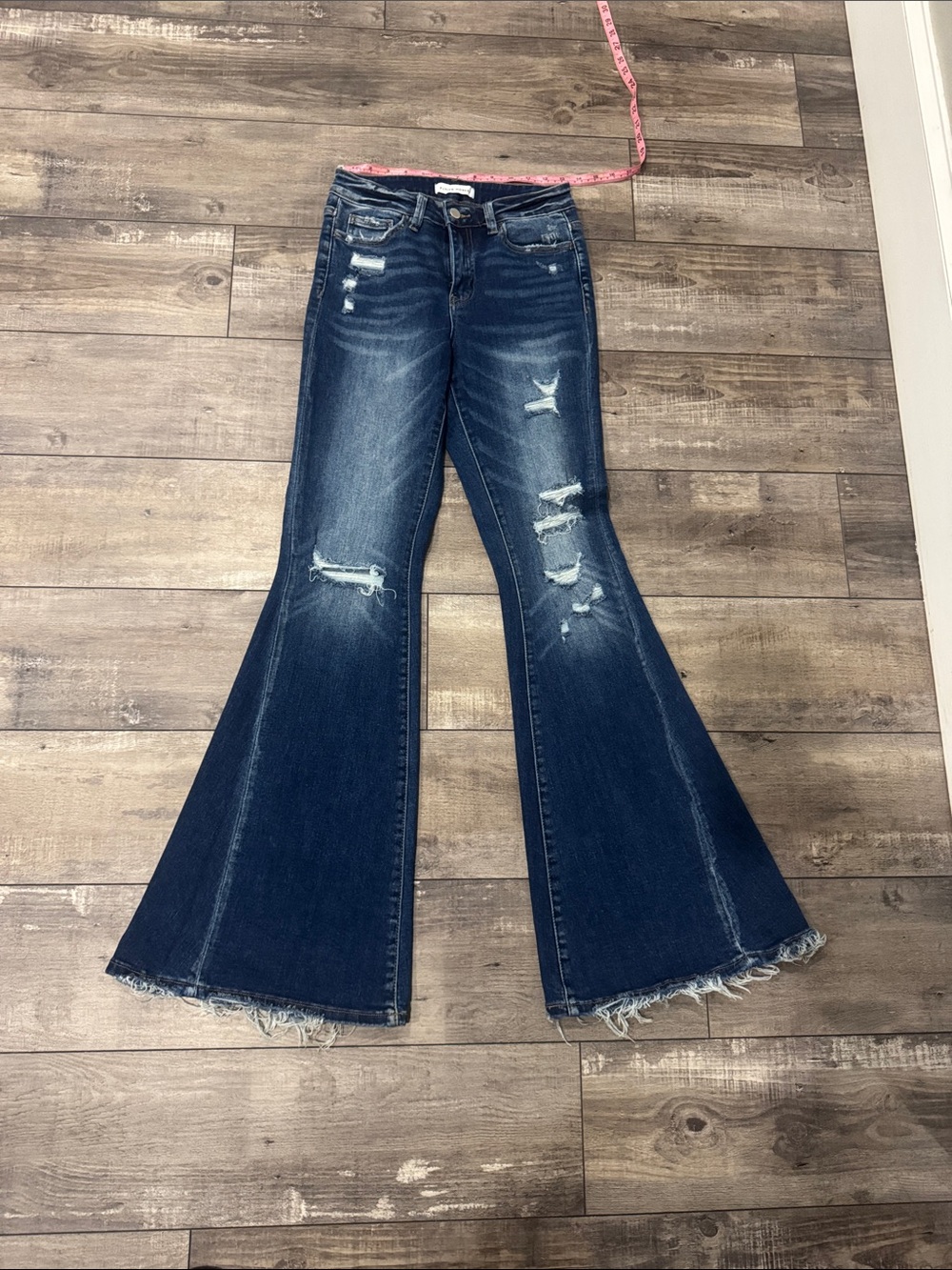 Flying Monkey Dark Blue Distressed Flare Jeans